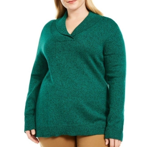 Karen Scott Sweaters - Karen Scott Women's Cotton Marled Shawl-Collar Sweater Dark Marine Green